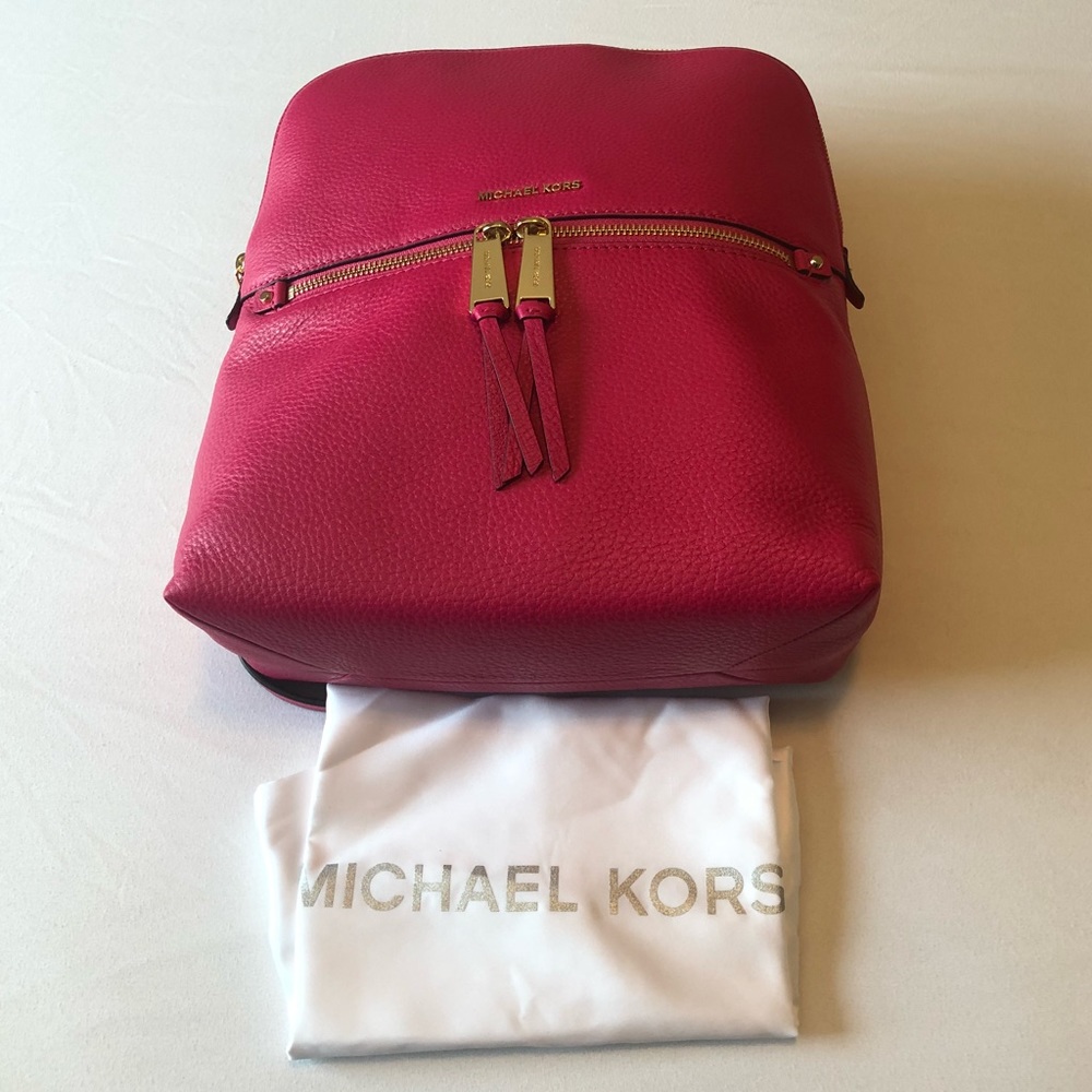Michael Kors “Rhea” Zip Med Slim Leather Backpack